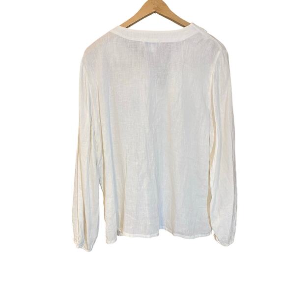 Calligraphie Linen Blend Embroidered Peasant Blouse in Ivory Size Large boho - Picture 2 of 7